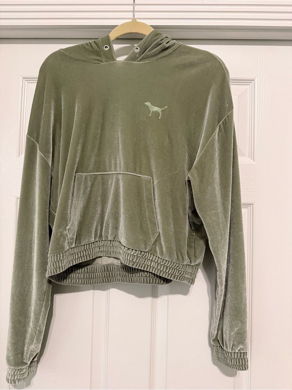 Victoria's Secret Olive Green Velour Cropped Hoodie